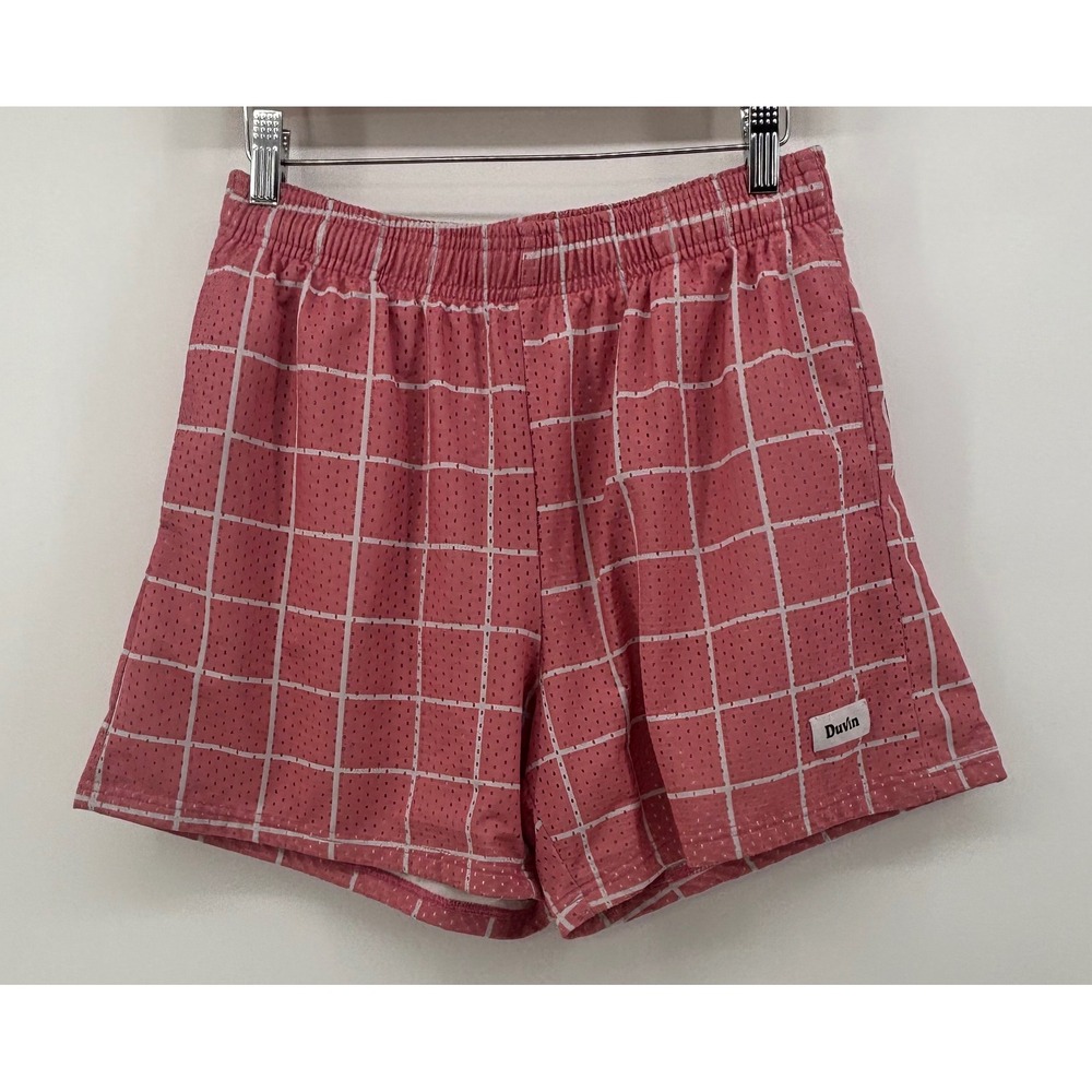 Duvin Design Co Mesh Shorts Men's Small Pink Grid Pattern Elastic Waist